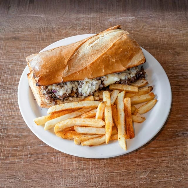 Philly Cheese Sandwich with Fries.