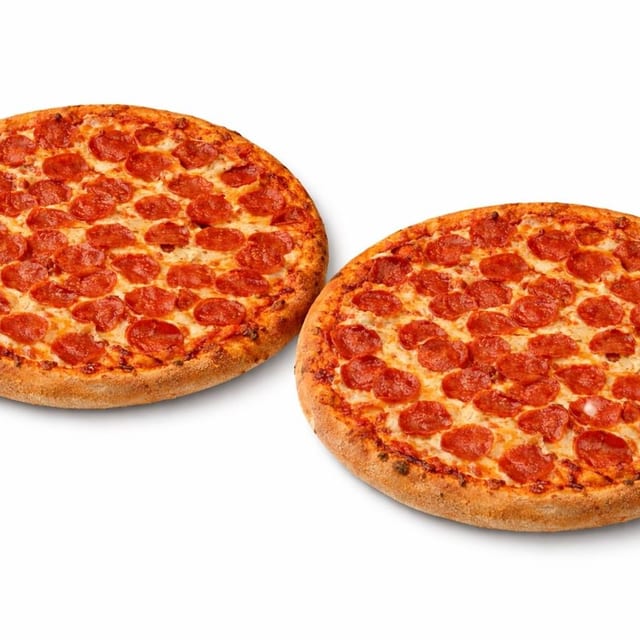 2 Large Cheese or Pepperoni Pizzas.