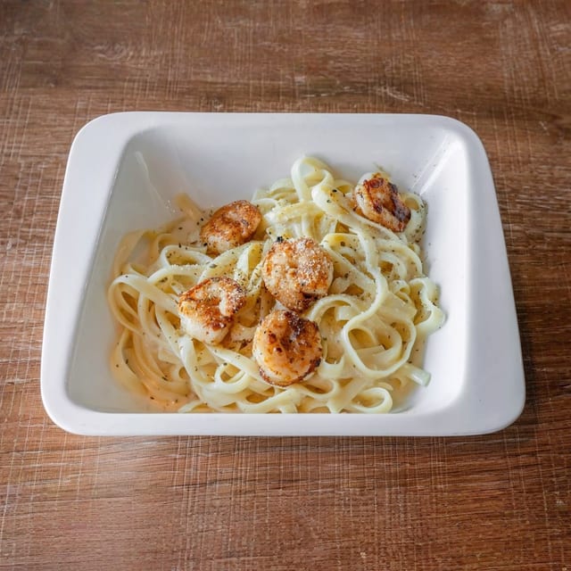 Fresh Fettuccine Alfredo with Shrimp.